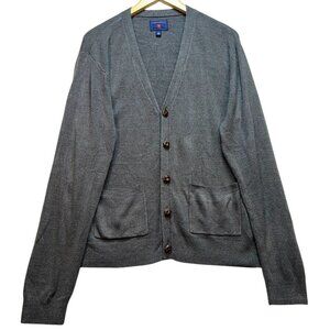 Saddlebred Men's Button Front Cardigan Sweater V Neck Long Sleeve Size L Gray